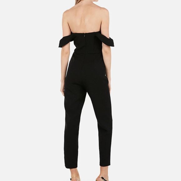 Express Strapless Off-The-Shoulder V-Wire Jumpsuit in Black - Picture 2 of 11